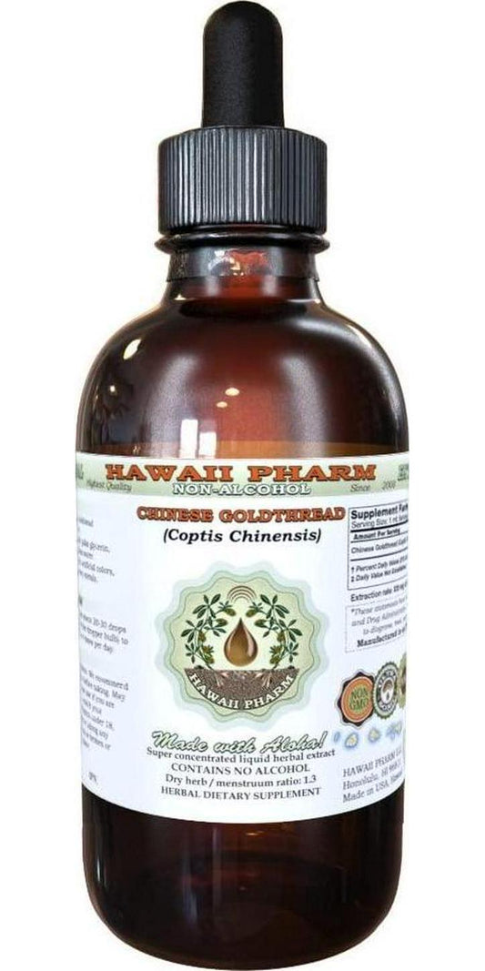 Chinese Goldthread Alcohol-Free Liquid Extract, Chinese Goldthread (Coptis Chinensis) Dried Root Glycerite Hawaii Pharm Natural Herbal Supplement 4 oz
