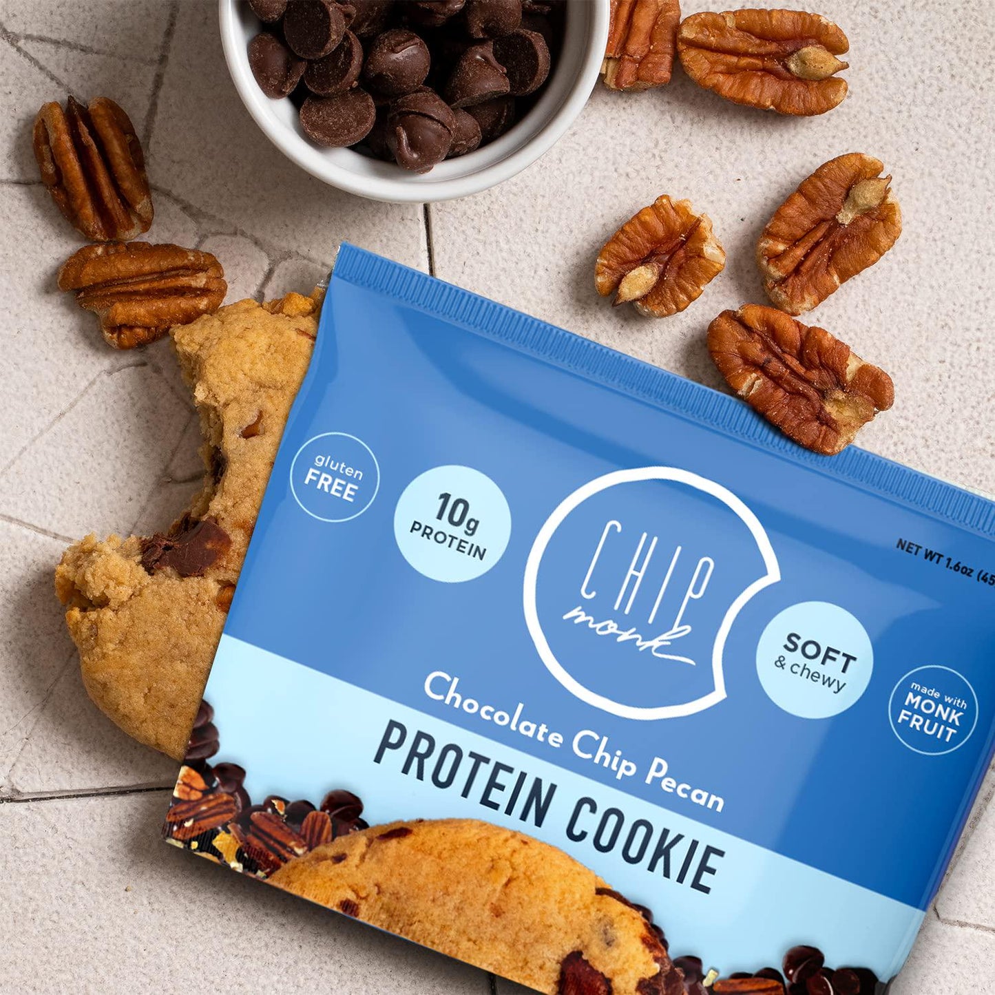 ChipMonk Baking, Chocolate Chip Pecan High Protein Cookies - Low Carb Diet Friendly Gym Snacks, Meal Replacement Cookie, Gluten-Free, Healthy Low Sugar Sweet Snack - Balanced Nutrition Baked Desserts