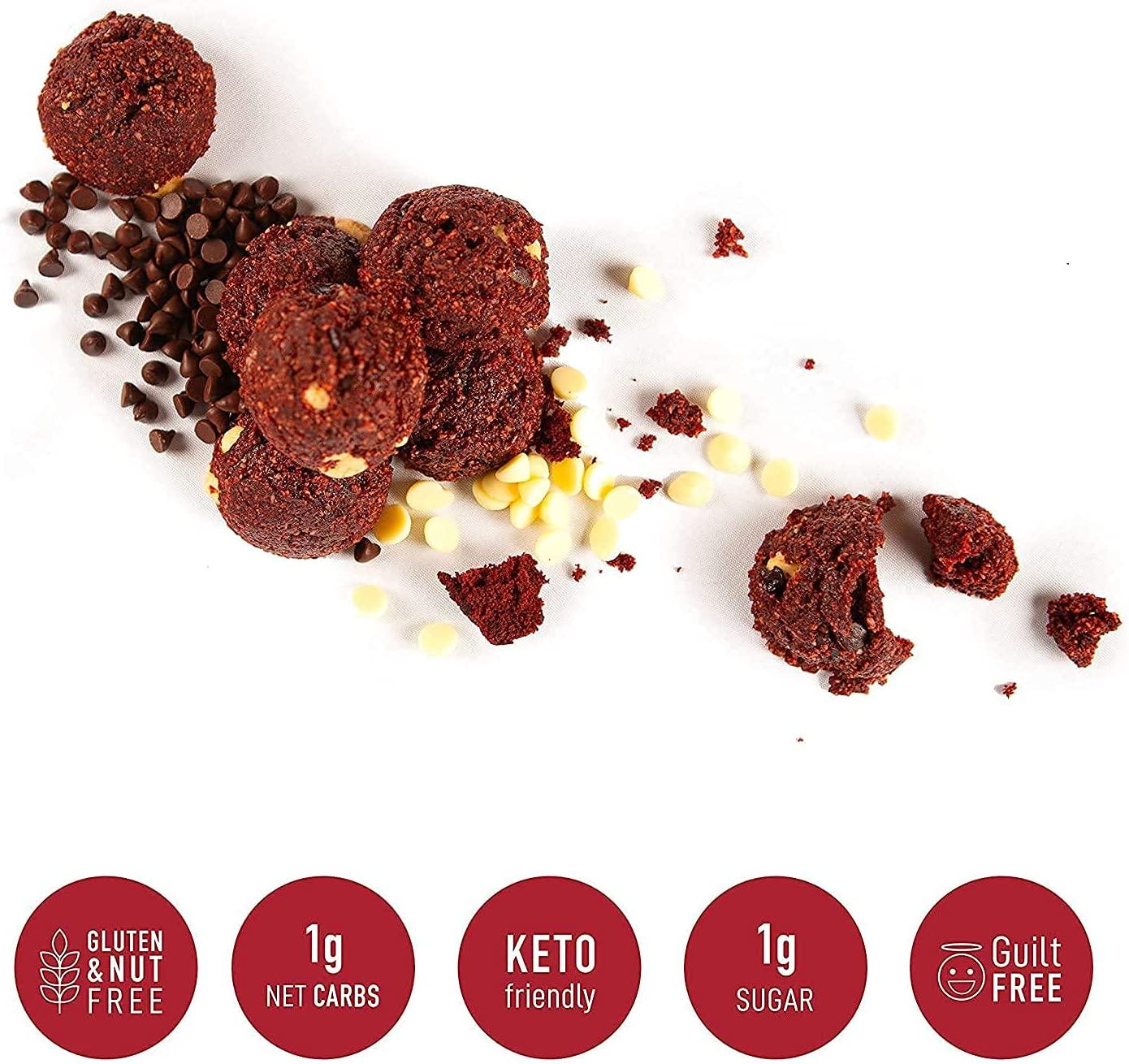 ChipMonk Keto Cookie Bites Delicious, Low Carb, Diabetic Friendly, 1g Net Carb, Gluten Free, Sugar Free Keto Bites Sweetened with Allulose and Monk Fruit (Red Velvet Brownie, 2 Pouches (16 Bites))