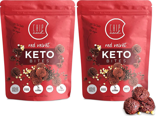 ChipMonk Keto Cookie Bites Delicious, Low Carb, Diabetic Friendly, 1g Net Carb, Gluten Free, Sugar Free Keto Bites Sweetened with Allulose and Monk Fruit (Red Velvet Brownie, 2 Pouches (16 Bites))
