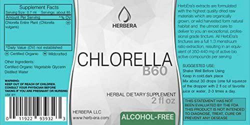 Chlorella B60 Alcohol-Free Herbal Extract Tincture, Super-Concentrated Organic Chlorella (Chlorella vulgaris) Dried Entire Plant (2 fl oz)