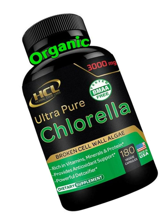 Chlorella Capsules Organic 3000 mg - Cracked Cell Wall Blue Green Algae Supplement - Best Natural Detox Cleanse - Plant Vitamins Minerals Chlorophyll Vegan Protein Powder Pills - Made in USA