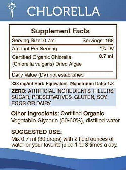 Chlorella Tincture Alcohol-Free Liquid Extract, Organic Chlorella (Chlorella vulgaris) Dried Entire Plant (4 FL OZ)