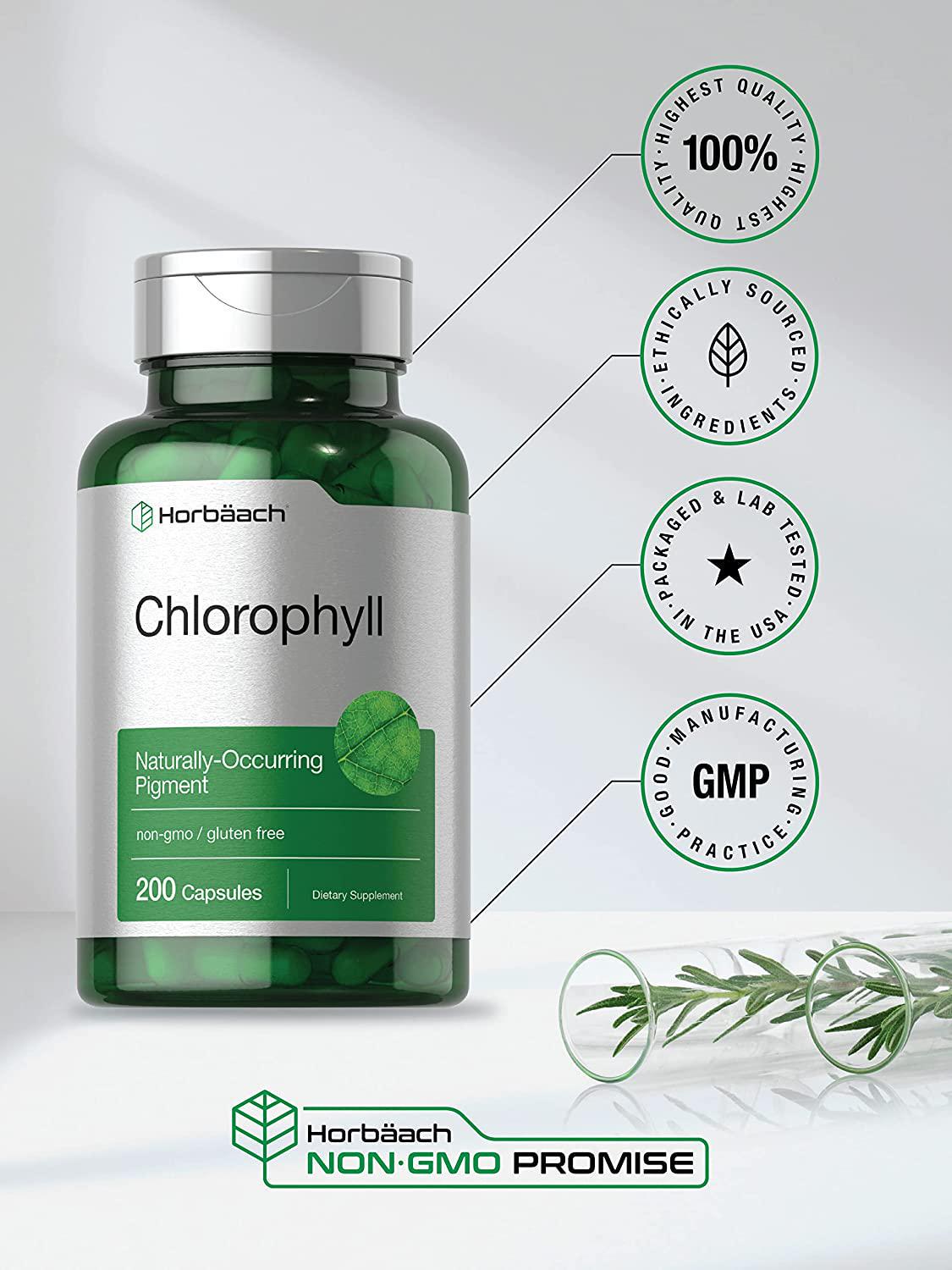 Chlorophyll Capsules | 200 Count | Non-GMO and Gluten Free Supplement | Naturally-Occurring Pigment | by Horbaach