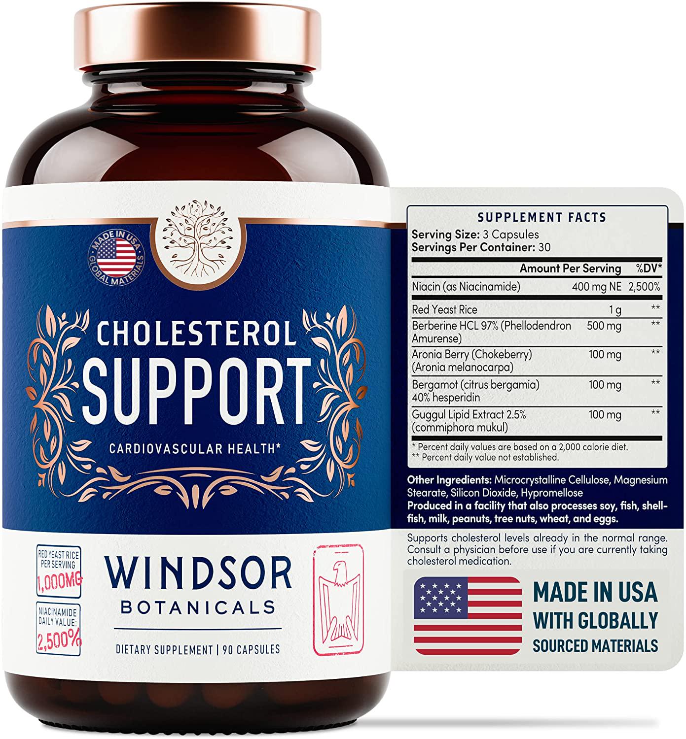 Cholesterol Lowering Heart Health Supplement - Encourages Lower Bad Cholesterol - Windsor Botanicals High-Potency Bergamot, Red Yeast Rice, Aronia Berry, Niacin, and Berberine - 90 Vegan Capsules