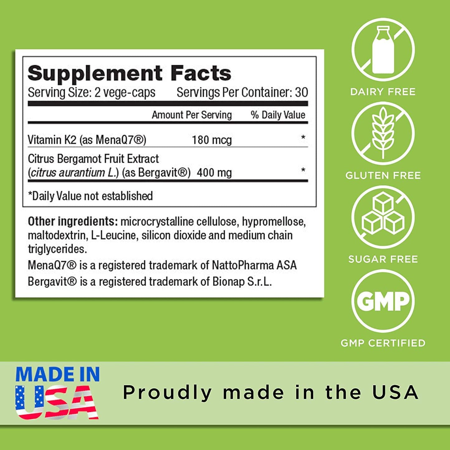 Cholesterol Solution: Cholesterol Lowering Product, Citrus Bergamot, Healthy Hdl, Ldl, Triglycerides, Vitamin K2, Best Heart Health. 60 Vege-caps (30-Day Supply)