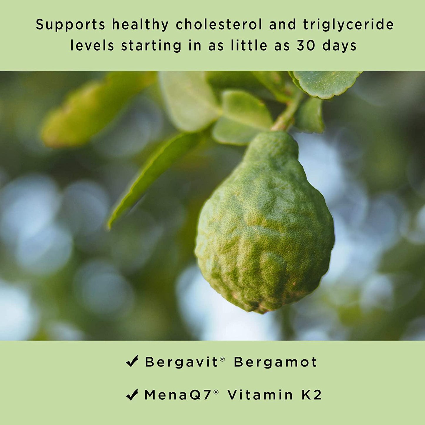 Cholesterol Solution: Cholesterol Lowering Product, Citrus Bergamot, Healthy Hdl, Ldl, Triglycerides, Vitamin K2, Best Heart Health. 60 Vege-caps (30-Day Supply)