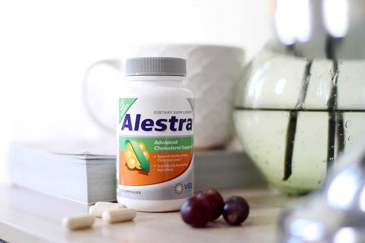 Cholesterol Support Supplement with Niacin, Plant Sterols, Policosanol, Guggul Extract and Garlic. Vegan, Naturally Maintains Healthy Cholesterol Levels and Powerfully Promotes Heart Health - Alestra