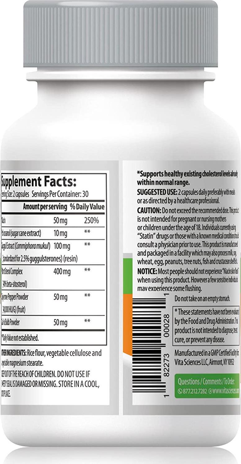 Cholesterol Support Supplement with Niacin, Plant Sterols, Policosanol, Guggul Extract and Garlic. Vegan, Naturally Maintains Healthy Cholesterol Levels and Powerfully Promotes Heart Health - Alestra