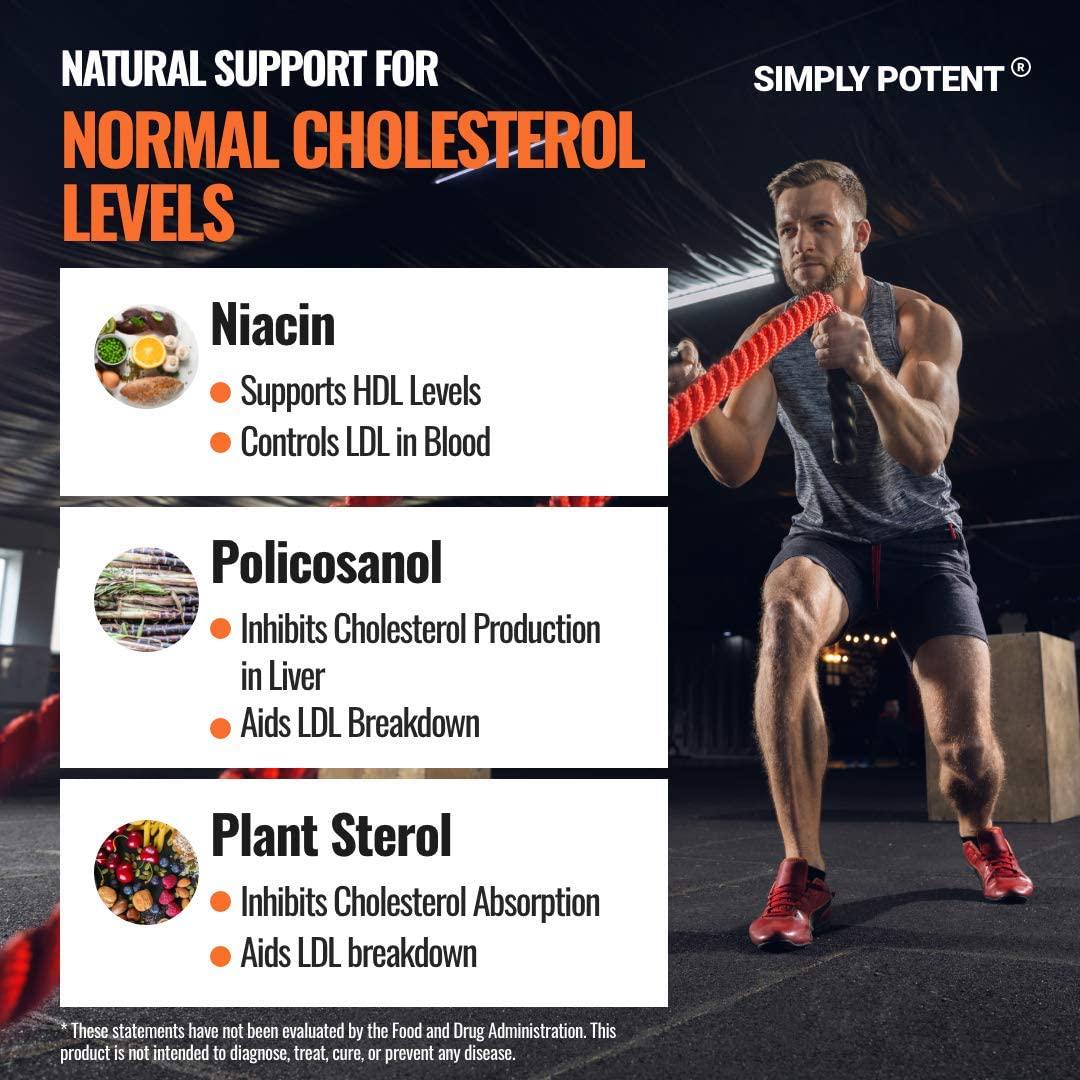 Cholesterol Support Supplement for Heart Health with Niacin and Garlic Powder, Helps Lower High Cholesterol Bad LDL and Triglyceride Naturally, High Cholesterol Reducing Supplement, 60 Capsules