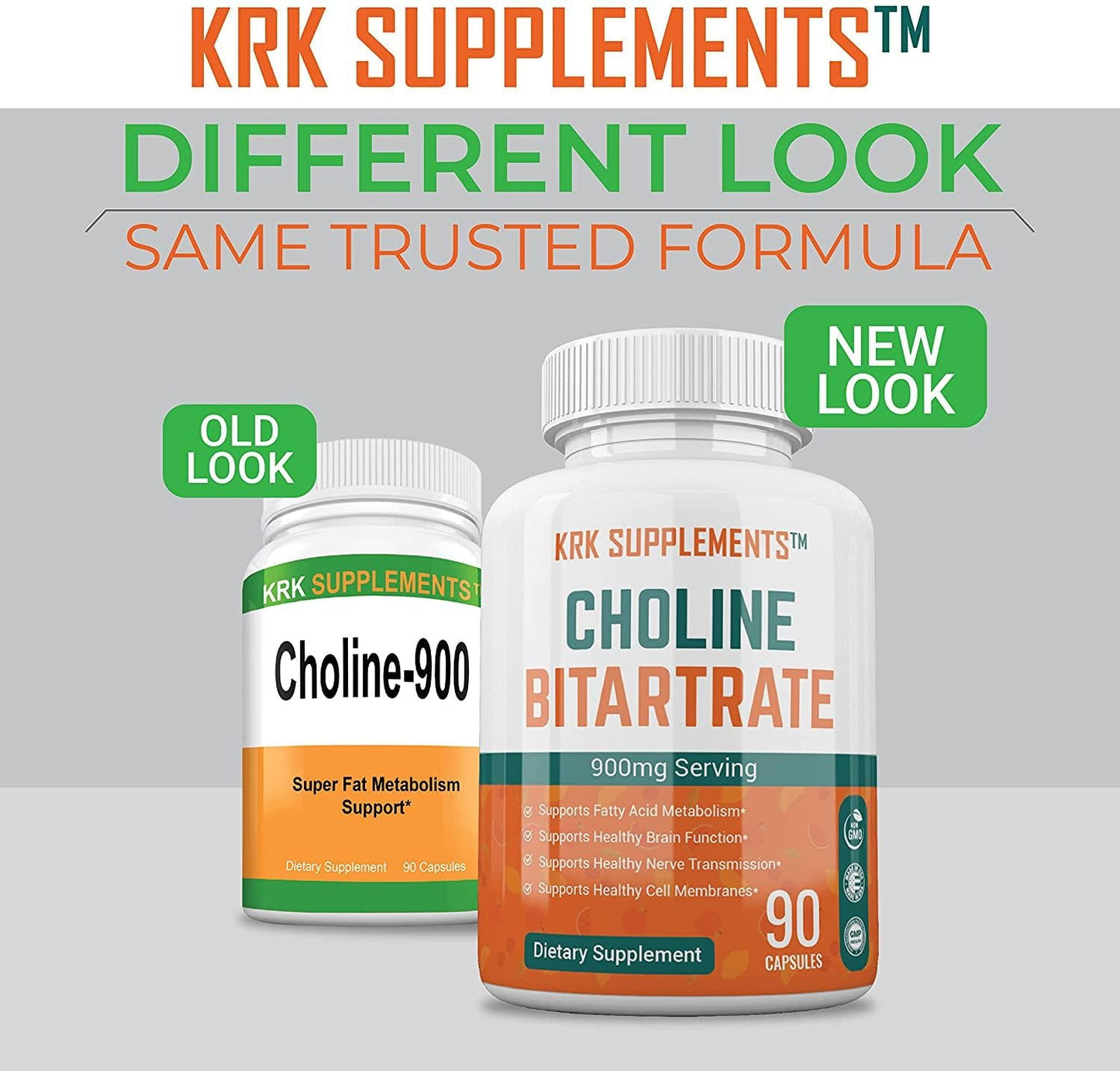 Choline Bitartrate 900mg per serving 90 capsules KRK SUPPLEMENTS