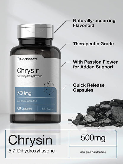 Chrysin 500mg | 60 Capsules | Passion Flower Extract | Non-GMO, Gluten Free Supplement | by Horbaach