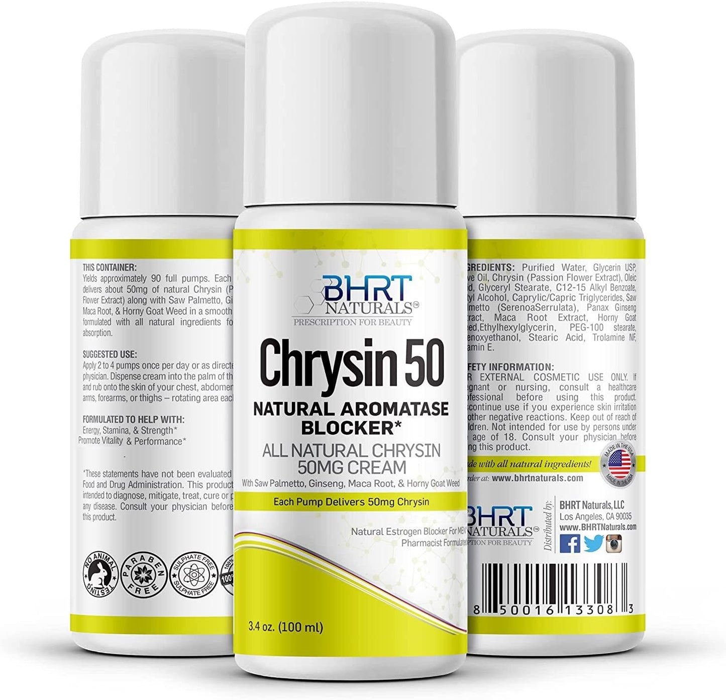 Chrysin Cream 50mg for Men - Natural Aromatase Inhibitor - Anti Estrogen Blocker Supplement - Support Hormone Balance - 90 Day Supply, USA Made, Pharmacist Formulated (1 Bottle)