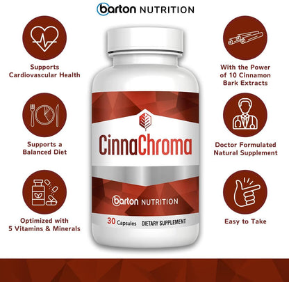 CinnaChroma Blood Sugar Balance Glucose Supplement by CinnaChroma - 30 Cinnamon and Chromium Picolinate Diabetes Support Capsules