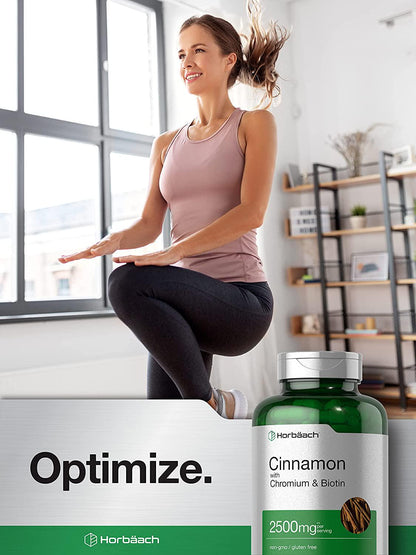 Cinnamon Capsules 2500mg | 250 Count | with Chromium and Biotin | Vegetarian, Non-GMO, Gluten Free | by Horbaach