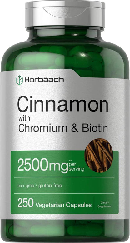 Cinnamon Capsules 2500mg | 250 Count | with Chromium and Biotin | Vegetarian, Non-GMO, Gluten Free | by Horbaach