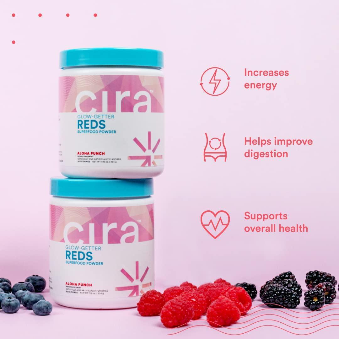 Cira Glow-Getter Reds Superfood Powder - Antioxidants and Polyphenols for Increased Energy and Gut Health - 30 Servings, Aloha Punch