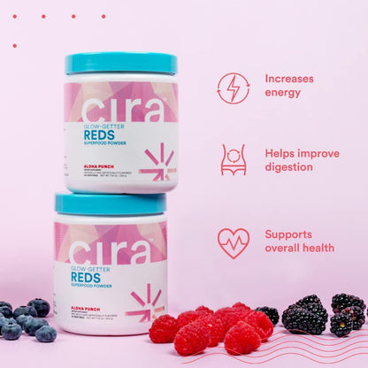 Cira Glow-Getter Reds Superfood Powder - Antioxidants and Polyphenols for Increased Energy and Gut Health - 30 Servings, Aloha Punch