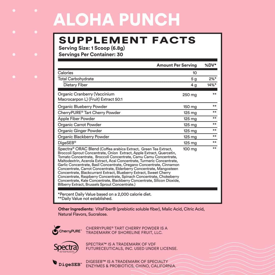 Cira Glow-Getter Reds Superfood Powder - Antioxidants and Polyphenols for Increased Energy and Gut Health - 30 Servings, Aloha Punch