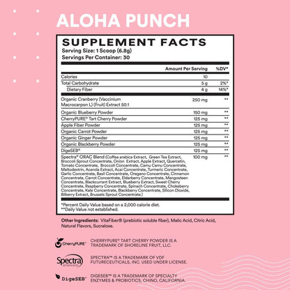 Cira Glow-Getter Reds Superfood Powder - Antioxidants and Polyphenols for Increased Energy and Gut Health - 30 Servings, Aloha Punch