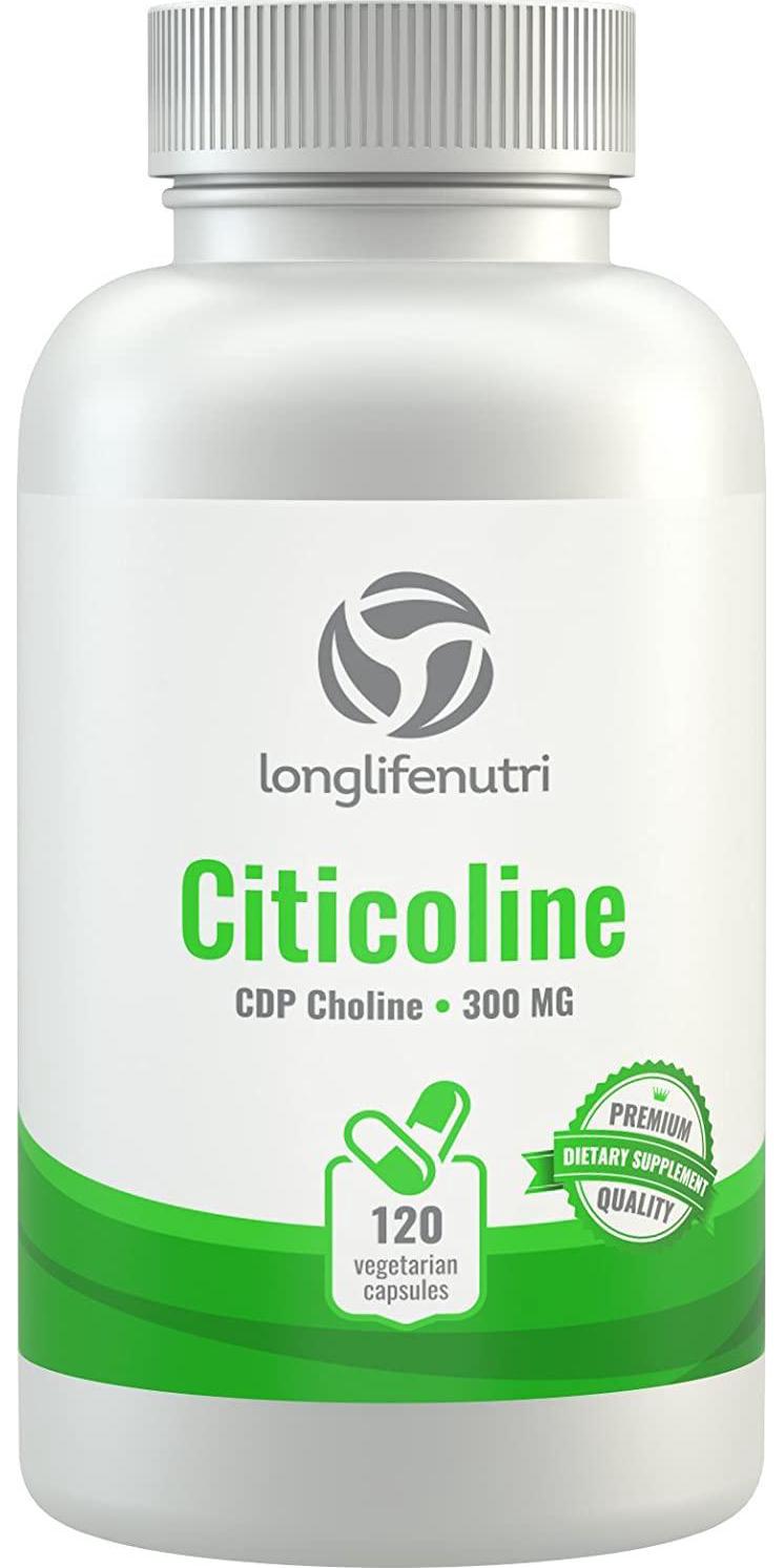 Citicoline CDP Choline 300mg - 120 Vegetarian Capsules Made in USA | Promotes Brain Function | Supports Memory Focus and Mental Clarity | Cognitive Enhancer | Attention and Learning Supplement 300 mg Pill