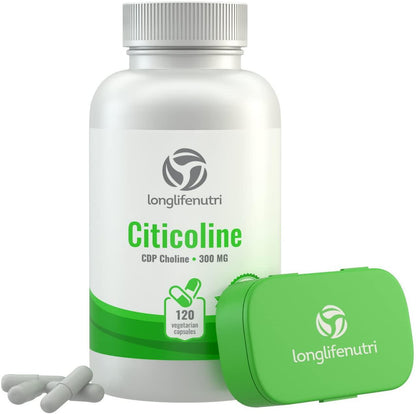 Citicoline CDP Choline 300mg - 120 Vegetarian Capsules Made in USA | Promotes Brain Function | Supports Memory Focus and Mental Clarity | Cognitive Enhancer | Attention and Learning Supplement 300 mg Pill