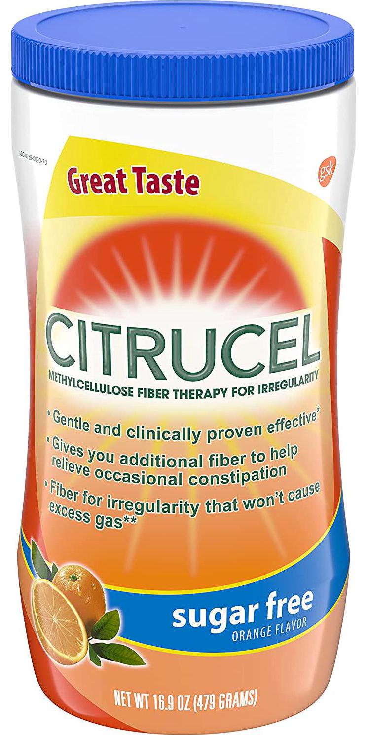 Citrucel Sugar Free Fiber Powder for Occasional Constipation Relief, Methylcellulose Fiber Powder, Orange Flavor - 16.9 Ounces
