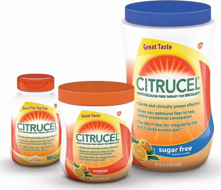 Citrucel Sugar Free Fiber Powder for Occasional Constipation Relief, Methylcellulose Fiber Powder, Orange Flavor - 16.9 Ounces