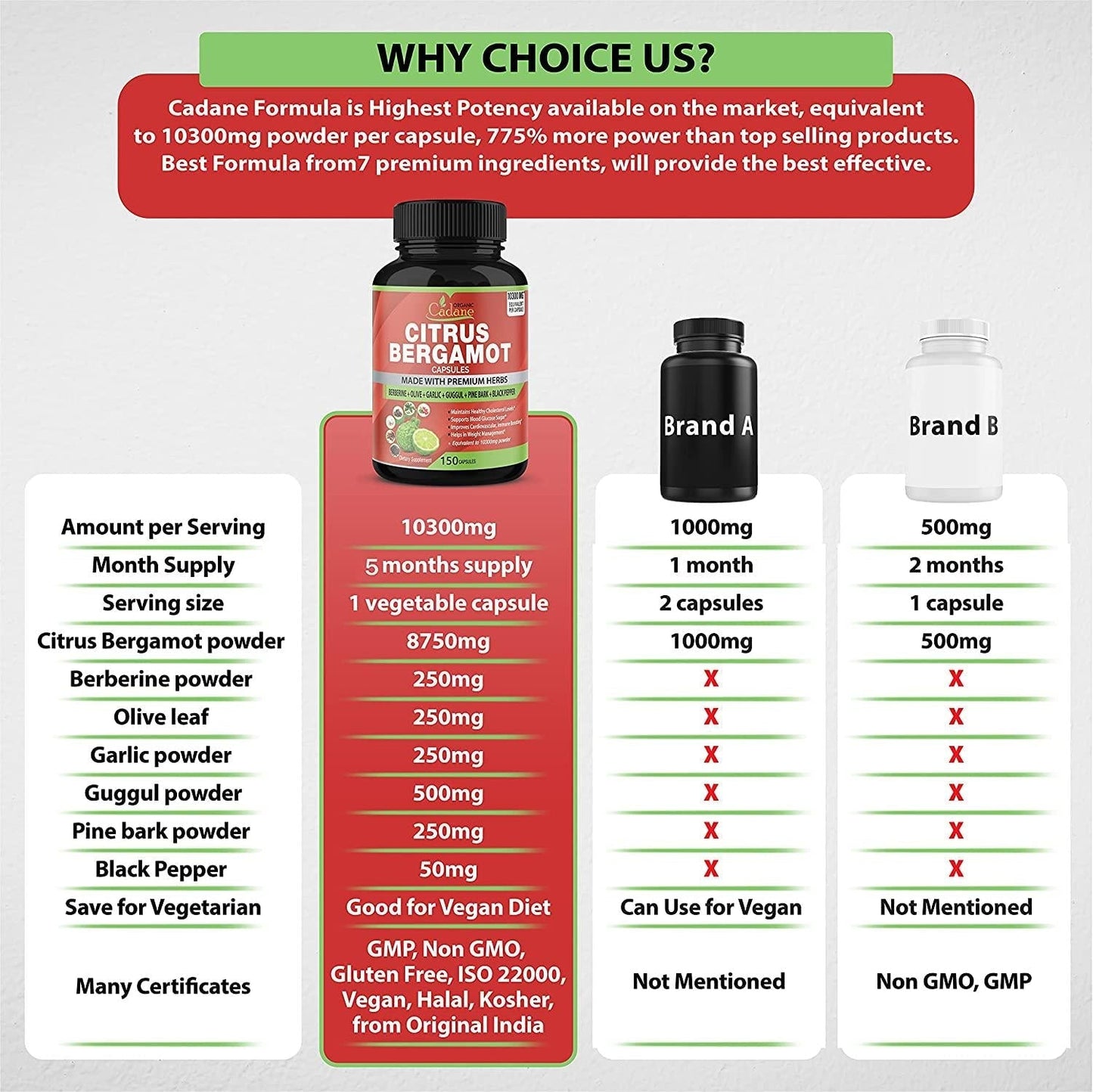 Citrus Bergamot Extract Capsules 10300mg, 5 Months Supply and Berberine, Olive, Guggul, Garlic, Pine Bark, Black Pepper | High Cholesterol Levels Lowering Supplements | Promotes Blood Sugar Pressure