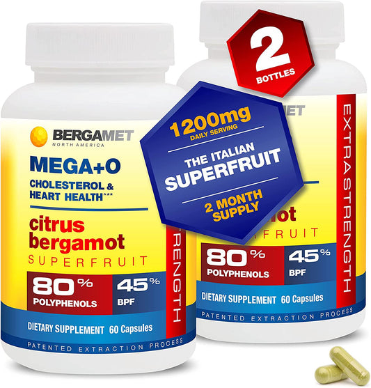 Citrus Bergamot MEGA+O 40% BPF 600mg 120 Tablets - Extra Strength Natural Cholesterol and Heart Supplements w/ Multiple Clinical Studies. Lower Blood Glucose. Statin Reducer. Non-GMO. Vegetarian.