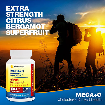 Citrus Bergamot MEGA+O 40% BPF 600mg 180 Tablets - Extra Strength Natural Citrus BergaMet Cholesterol and Heart Supplements, Multiple Clinical Research, Non-GMO, Vegetarian, Naturally Sourced