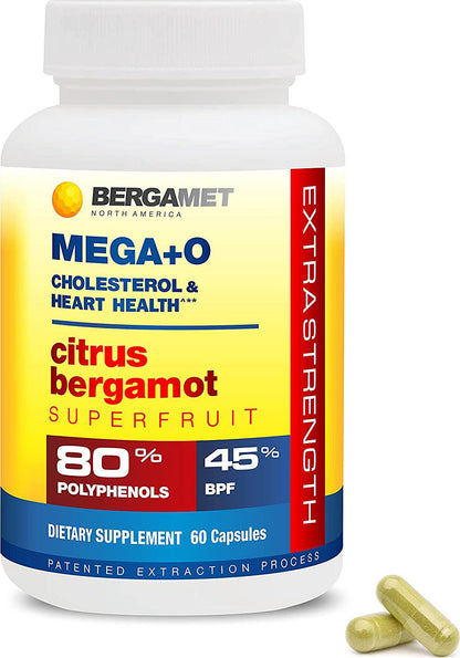 Citrus Bergamot MEGA+O 40% BPF 600mg 60 Tablets - Extra Strength Natural Cholesterol and Heart Supplements w/ Multiple Clinical Studies. Manage Blood Glucose and Blood Sugar. Non-GMO. Vegetarian.