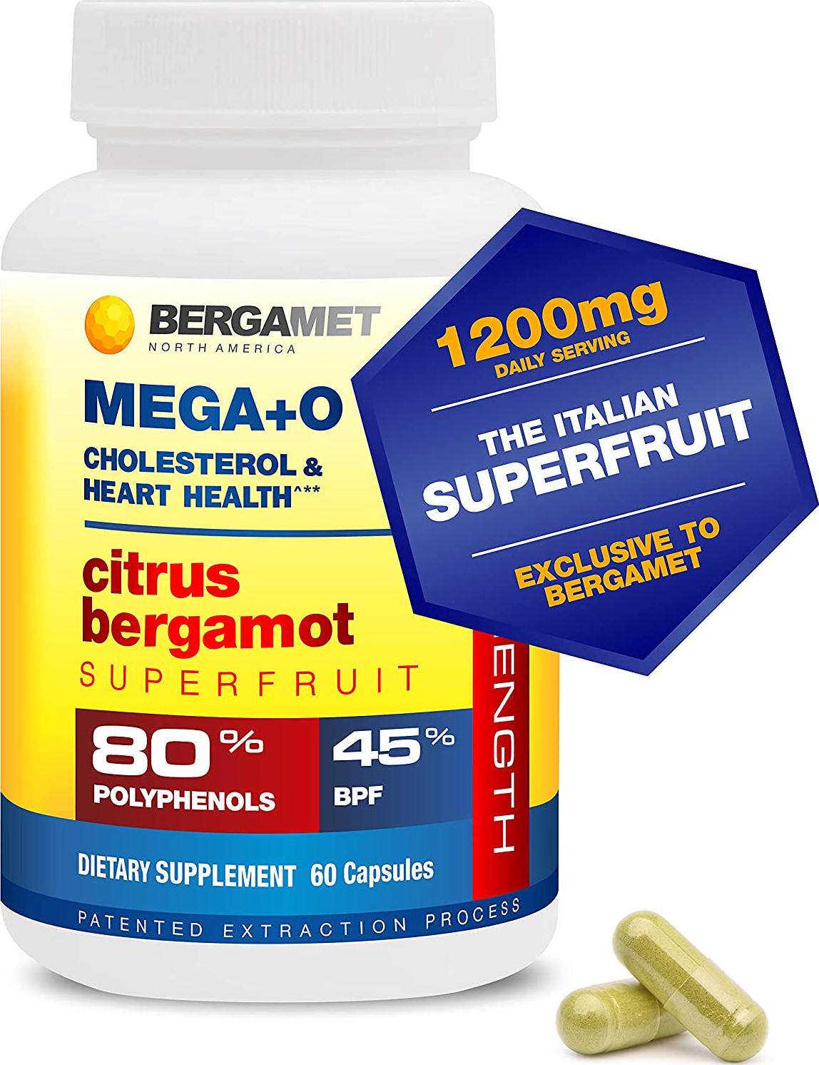 Citrus Bergamot MEGA+O 40% BPF 600mg 60 Tablets - Extra Strength Natural Cholesterol and Heart Supplements w/ Multiple Clinical Studies. Manage Blood Glucose and Blood Sugar. Non-GMO. Vegetarian.