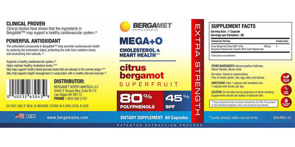 Citrus Bergamot MEGA+O 40% BPF 600mg 60 Tablets - Extra Strength Natural Cholesterol and Heart Supplements w/ Multiple Clinical Studies. Manage Blood Glucose and Blood Sugar. Non-GMO. Vegetarian.