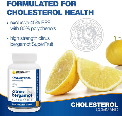 Citrus Bergamot SuperFruit | Cholesterol Command | 80% Polyphenol Formula | Maintain Healthy Cholesterol, Heart and Blood Glucose Levels | High Strength | Supported by Clinical Studies | 1 Month 60 Tabs