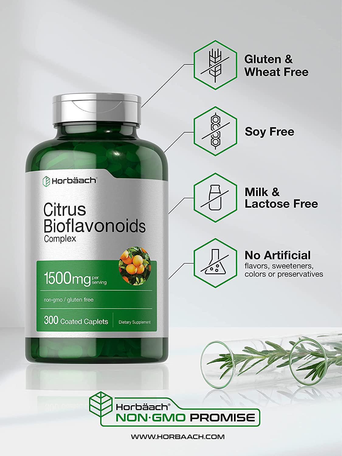 Citrus Bioflavonoids Complex | 1500mg | 300 Caplets | Vegetarian, Non-GMO, and Gluten Free Formula | Value Size Supplement | by Horbaach