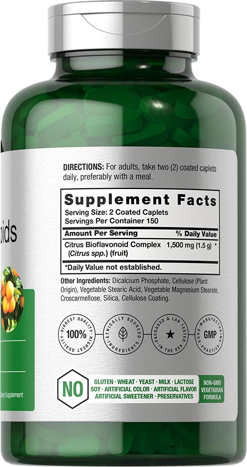 Citrus Bioflavonoids Complex | 1500mg | 300 Caplets | Vegetarian, Non-GMO, and Gluten Free Formula | Value Size Supplement | by Horbaach