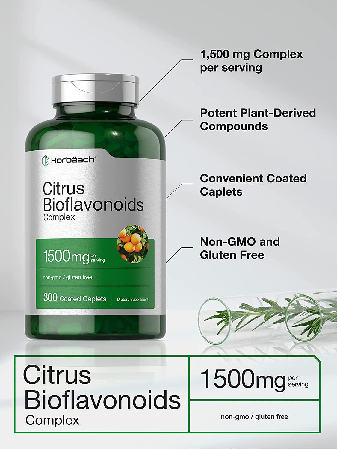 Citrus Bioflavonoids Complex | 1500mg | 300 Caplets | Vegetarian, Non-GMO, and Gluten Free Formula | Value Size Supplement | by Horbaach