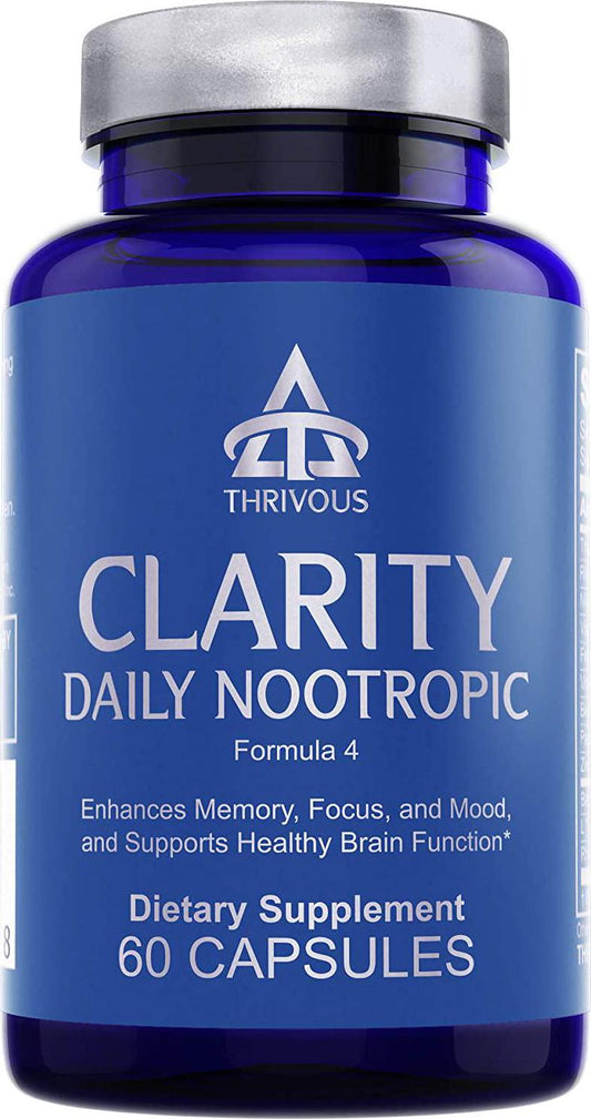 Clarity Daily Nootropic (New Label) - Enhance Brain Function, Memory, Focus and Mood - Premium Natural Nootropic Supplement: Synapsa Bacopa Monnieri, Rhodiola Rosea, Vitamin B Complex, Zinc Picolinate