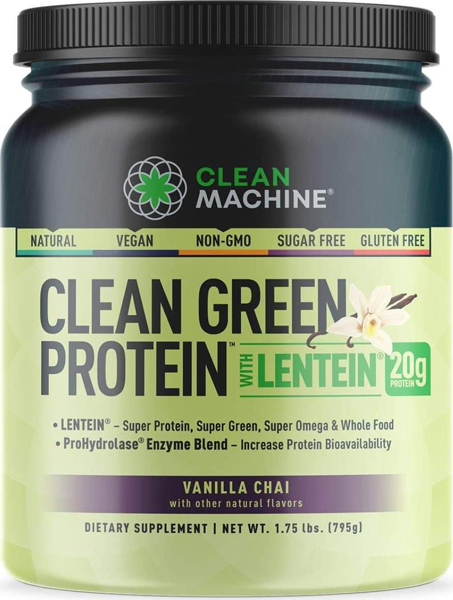 Clean Green Protein with Lentein - Whole Food Vegan Plant Based Protein Powder - Only Plant Sourced B12 Protein Powder - Vanilla Chai - 1.75lbs - Gluten Free