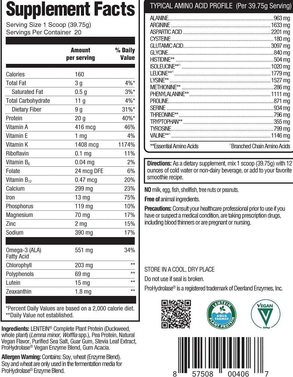 Clean Green Protein with Lentein - Whole Food Vegan Plant Based Protein Powder - Only Plant Sourced B12 Protein Powder - Vanilla Chai - 1.75lbs - Gluten Free