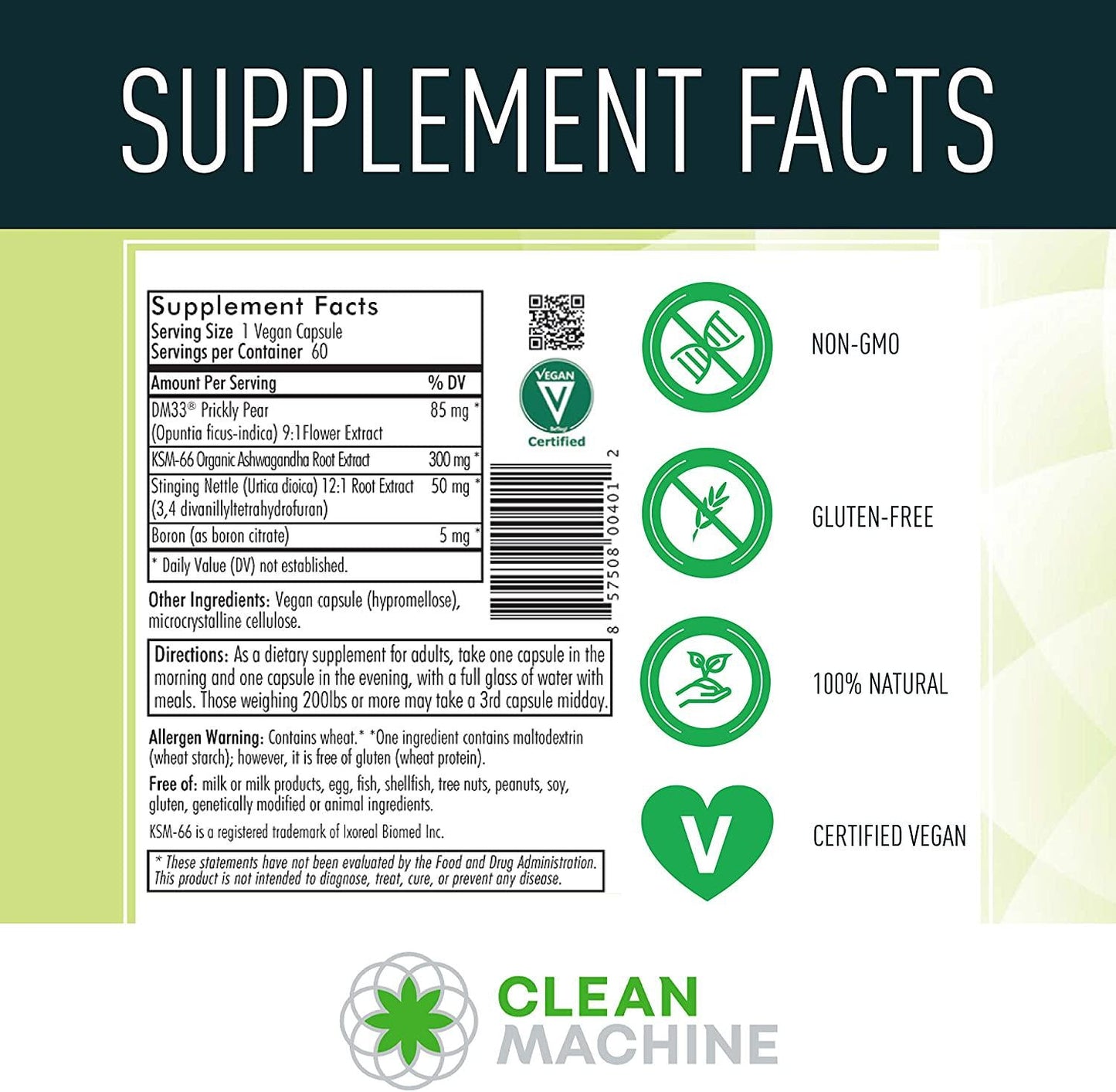 Clean Machine Cell Block 80 - CB80 - Natural Booster Supplement -Prostate Health Supplement with KSM66 Ashwagandha - 60 Veggie Capsules