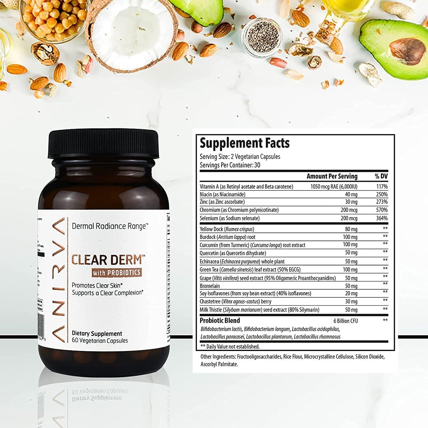 Clear Skin Supplement with Zinc for Adults, Formulated To Battle Hormonal Acne, Zinc Pills for Acne, Rosacea Skin Supplement, Zinc Supplements for Adult Acne - Anirva ClearDerm