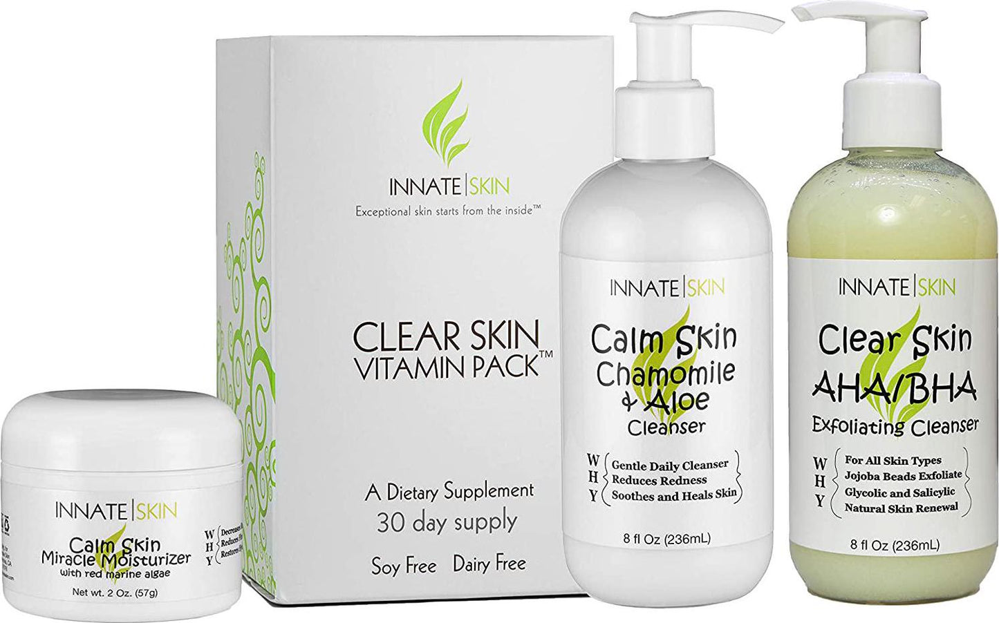 Clear Skin Vitamin Pack Acne Supplement by Innate Skin - 30 Day Supply of Acne Vitamins - Soy Free, Dairy Free Dietary Supplement - Zinc Picolinate Supplement