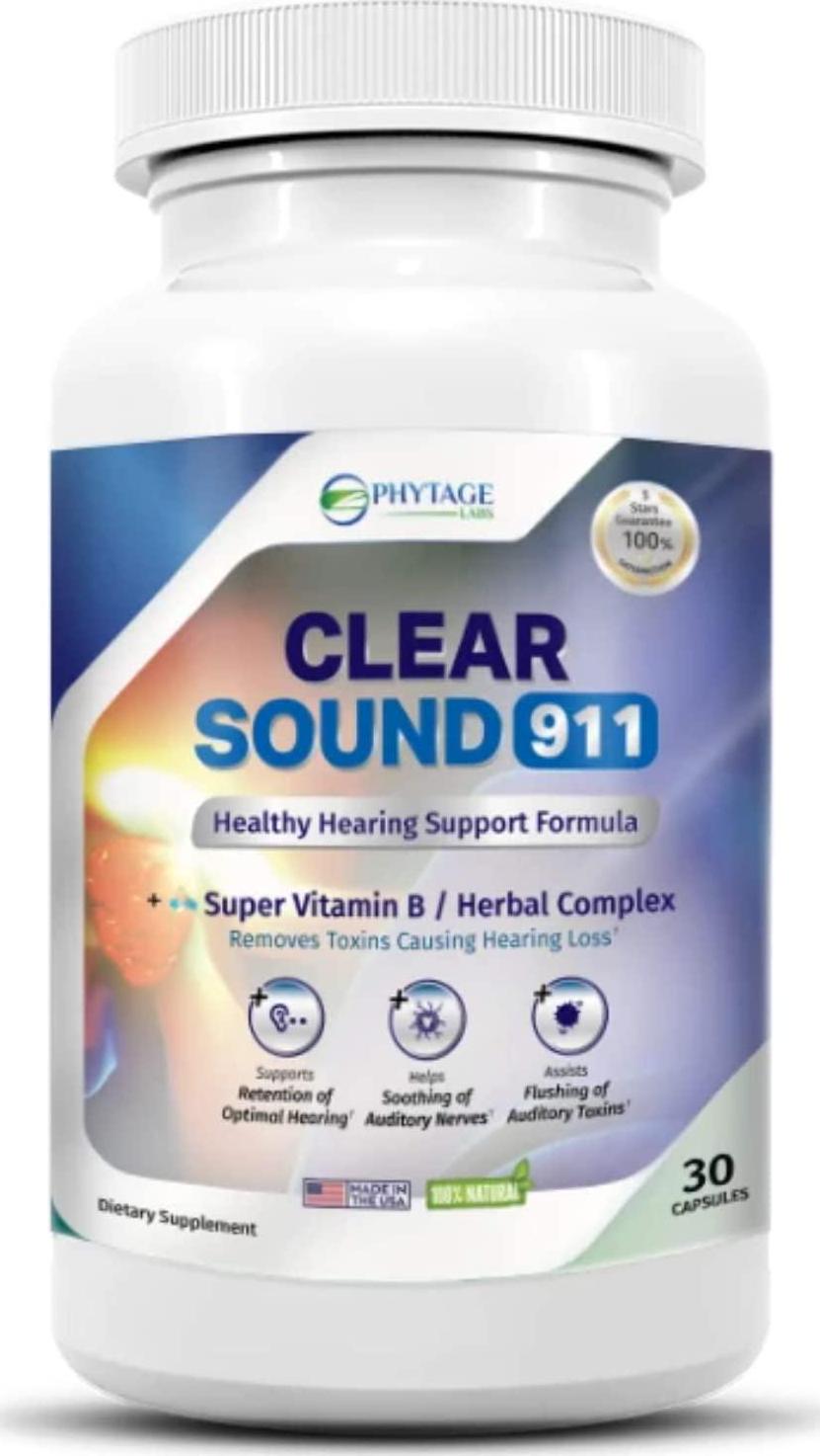 Clear Sound 911 Healthy Hearing Support Formula, Ear and Brain Health Supplement, Natural Hearing Support Formula, Promotes Healthy Auditory Function - 30 Capsules