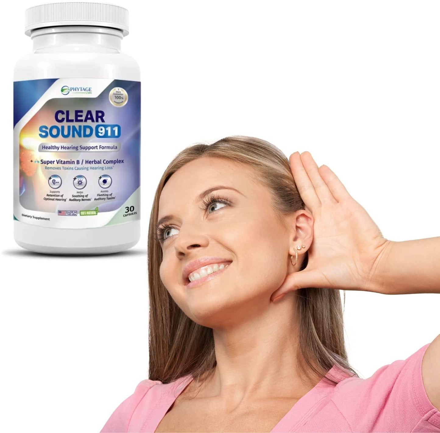 Clear Sound 911 Healthy Hearing Support Formula, Ear and Brain Health Supplement, Natural Hearing Support Formula, Promotes Healthy Auditory Function - 30 Capsules