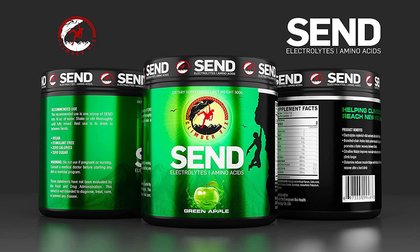 Climber Fix Send, Electrolytes and BCAAs 300 Grams (30 Servings) (Green Apple)