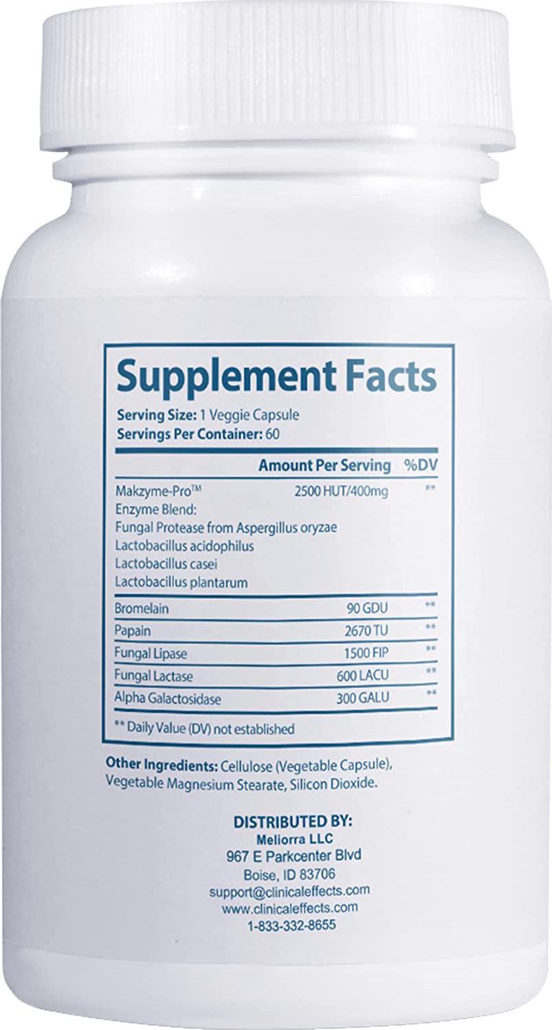 Clinical Effects Digestive Enzymes with Makzyme-Pro - Gut Health Enzyme and Probiotic Supplement to Support Digestion, Nutrient Absorption, Digestive Comfort - 60 Vegan Supplement Capsules - USA Made