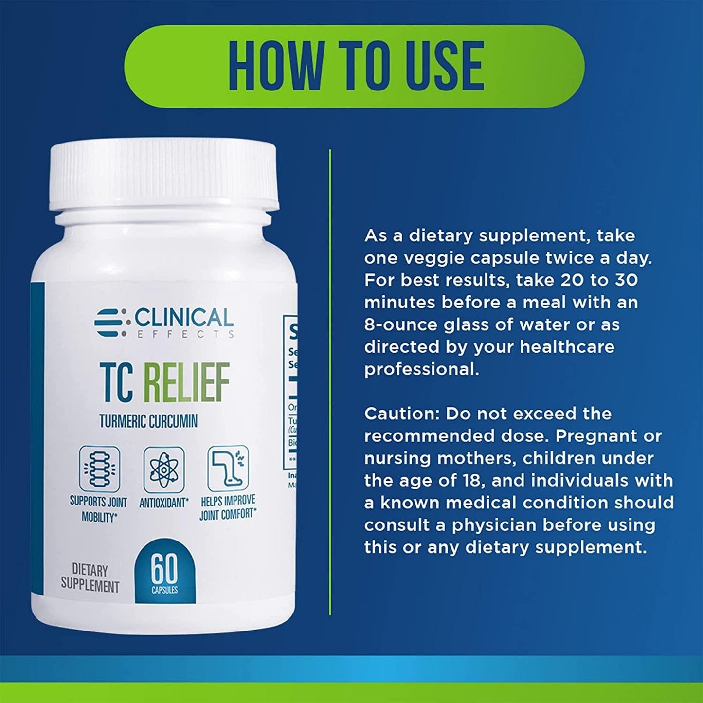 Clinical Effects: TC Relief - Turmeric Curcumin with Bioperine Black Pepper Joint Supplement for All-Natural Alternative Pain and Immunity Support - 60 Capsules - Max Absorption - Made in The USA