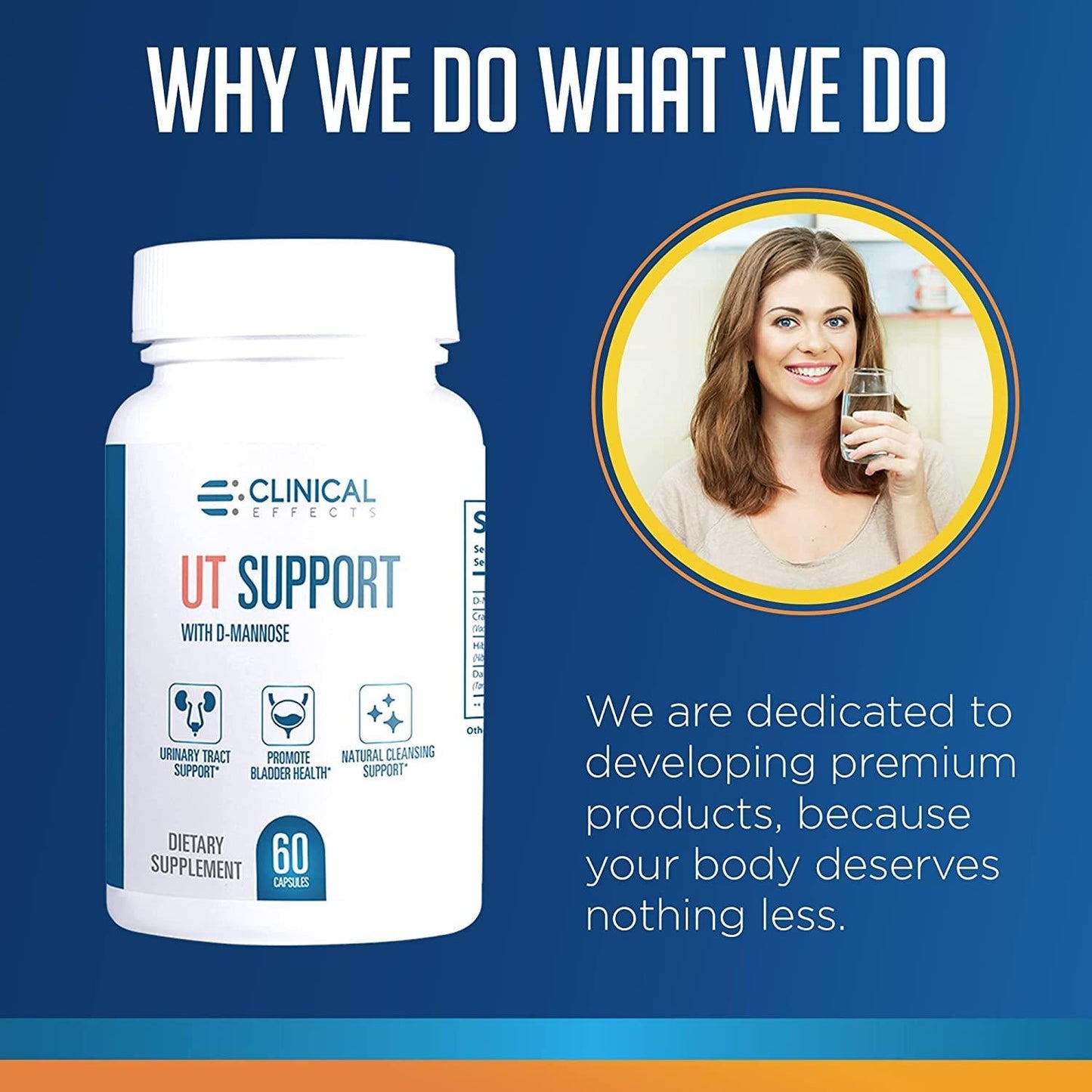 Clinical Effects UT Support - Natural Cleansing Support - 1000mg D Mannose with Cranberry, Dandelion, Hibiscus Extract - Urinary Tract Cleanse and Immune Support - 60 Veggie Capsules - Made in the USA